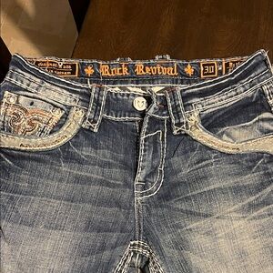 Rock Revival Distressed Blue Denim Jeans